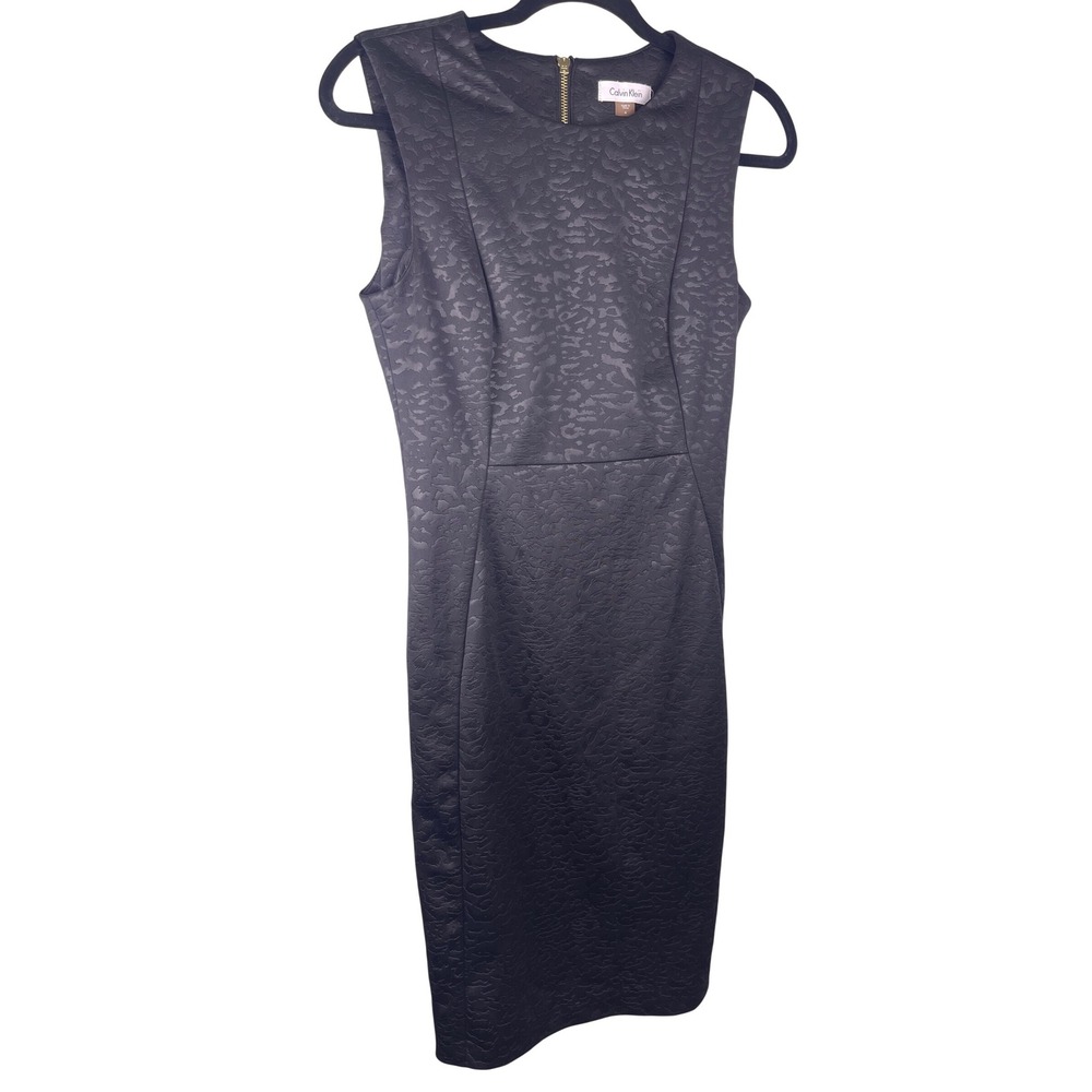 Calvin Klein Women's Black Textured Sleeveless Sheath Dress Knee Length‎ Size 6